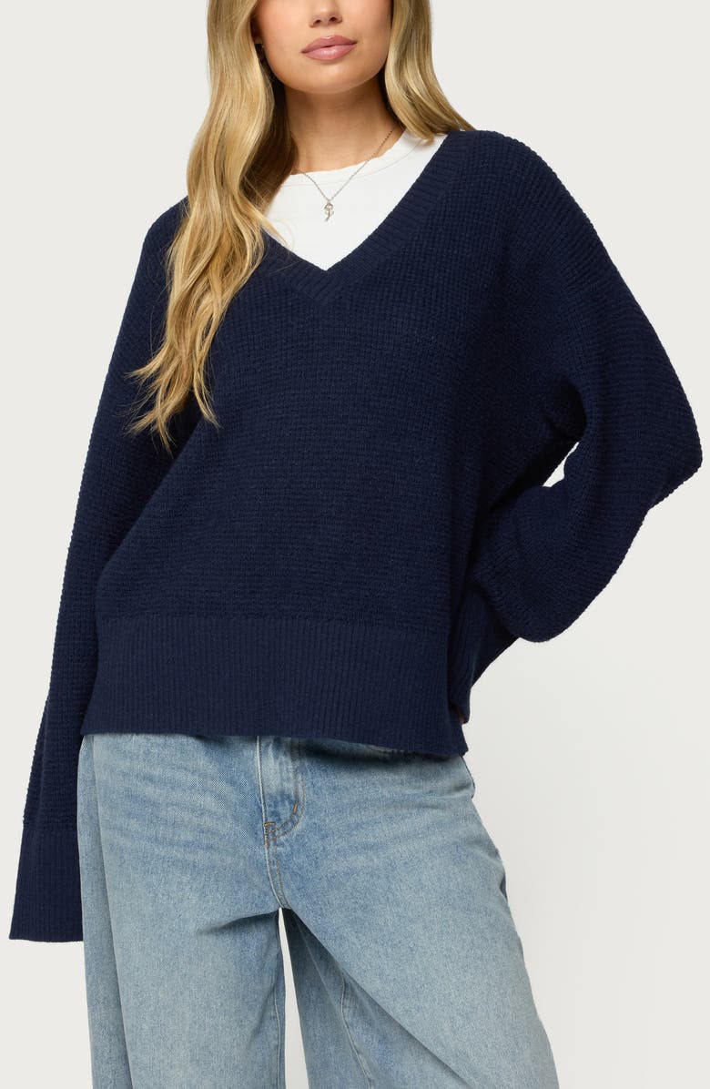 Bluebell Oversize V-Neck Waffle Knit Sweater