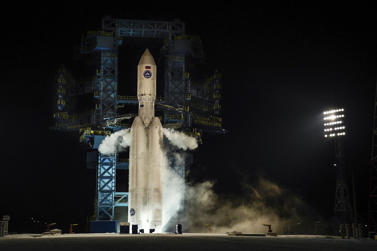A Russian Angara-A5 rocket launches on its second test flight from the Plesetsk Cosmodrome in northern Russia on Dec. 13, 2020.