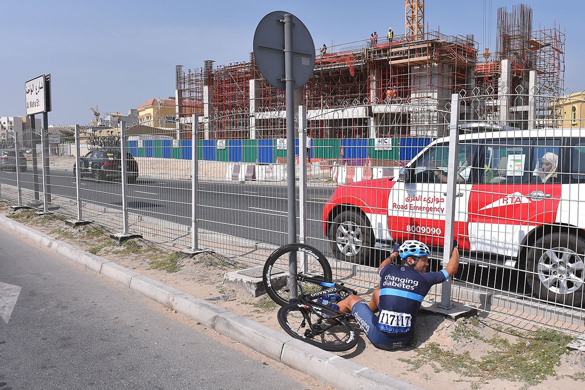Christopher Williams (Novo Nordisk) crashed out on the final day of the Dubai Tour.