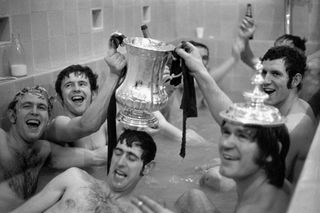 Chelsea players in the bath 1970