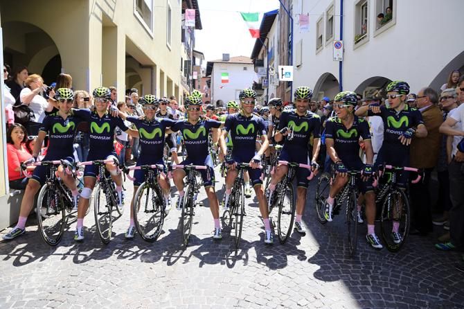 Movistar riders at the start