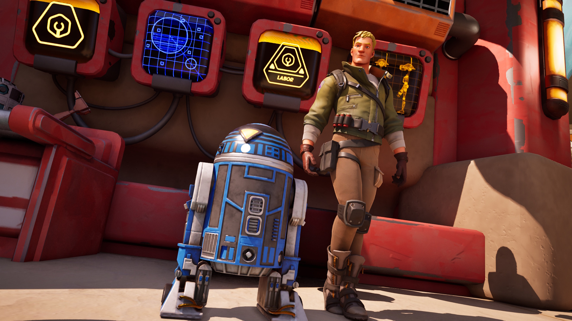 Epic Games Star Wars toolkit image of Droid Tycoon with Jonesy selling a droid
