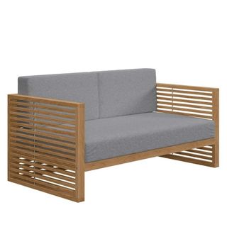 Modway Carlsbad Teak Wood Outdoor Patio Loveseat in Natural Gray