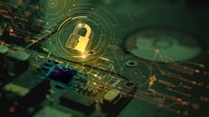 Digital padlock icon, cyber security network and data protection technology on virtual interface screen.