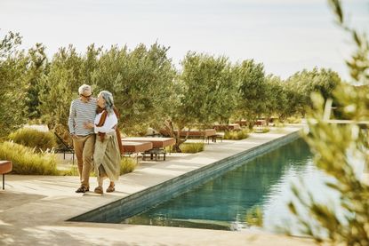 Couple by a resort pool.