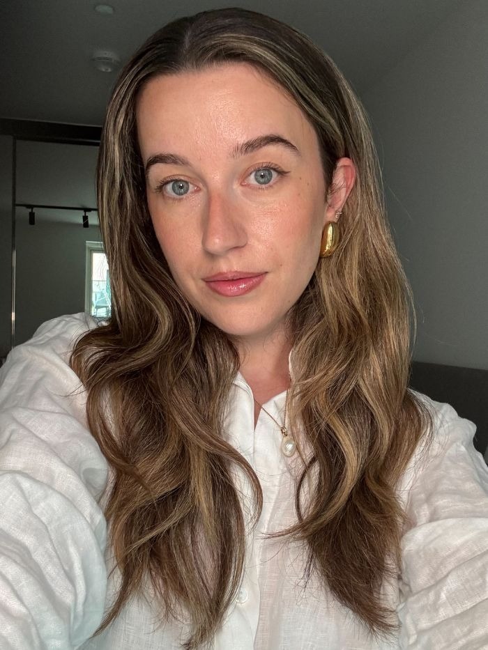 Grace wearing the Rhode Highlight Milk