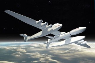 This image shows the planned Stratolaunch Systems carrier aircraft.