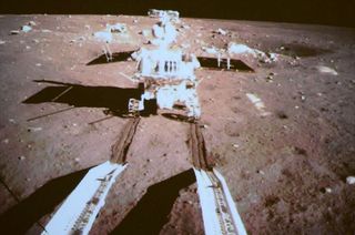 China's Yutu lunar rover is seen by a camera on the country's Chang'e 3 lander after both successfully landed on the moon together on Dec. 14, 2013. It is China's first lunar rover mission and the first soft-landing on the moon in 37 years.