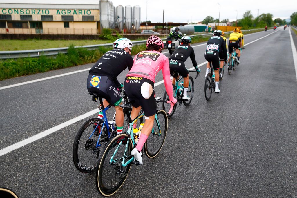 Primoz Roglic showing signs of damage after a crash