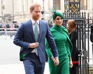 Prince Harry, Duke of Sussex and Meghan, Duchess of Sussex attend the Commonwealth Day Service 2020 at Westminster Abbey on March 09, 2020 in London, England.