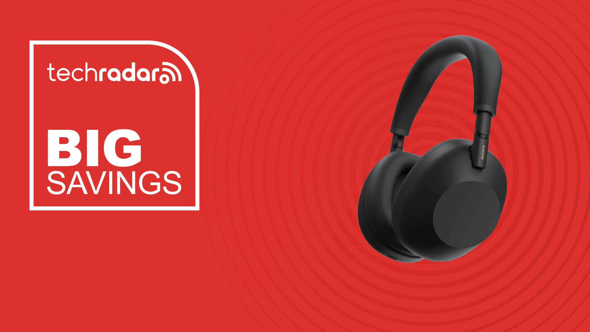 The Sony WH-1000XM6 Wireless Headphones on a red background with text saying Big Savings.