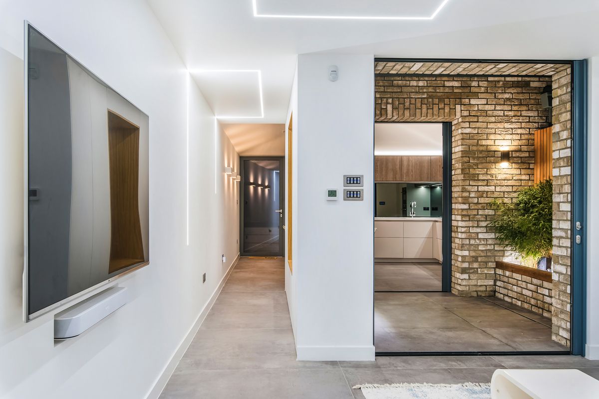 small hallway with LED lighting