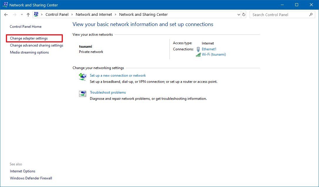 Network and Sharing Center
