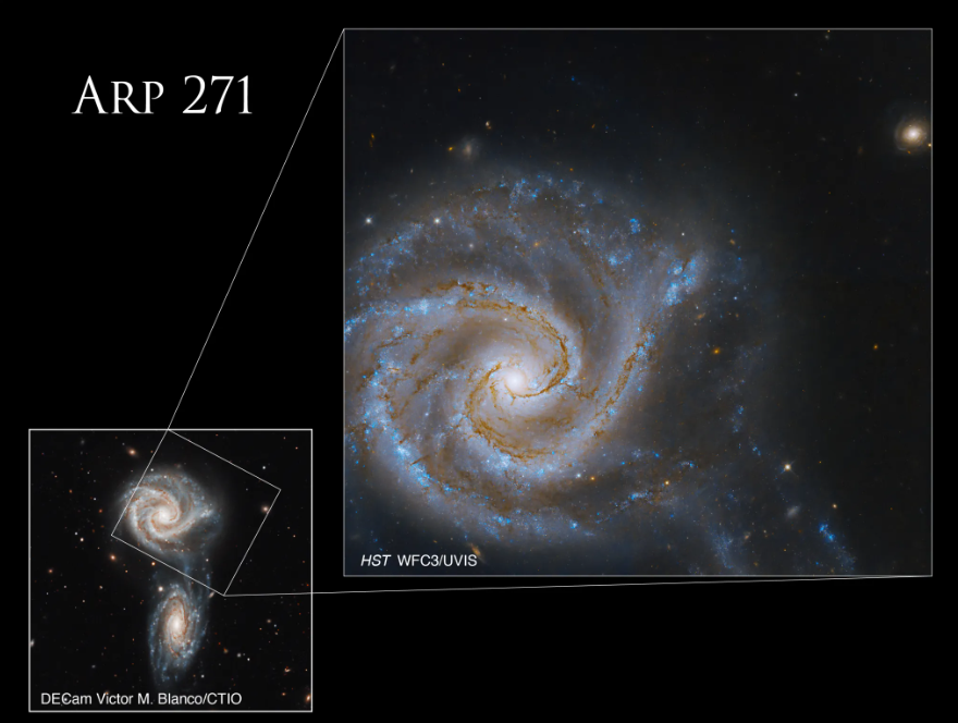 Combined Image Views The Hubble image of NGC 5427 fits its companion galaxy NGC 5426 into a larger view of the cosmic tug.