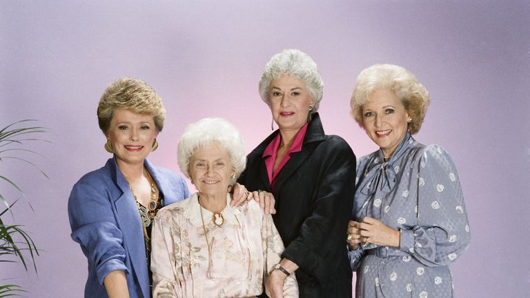 the golden girls season 2 pictured l r rue mcclanahan as blanche devereux, estelle getty as sophia petrillo, bea arthur as dorothy petrillo zbornak, betty white as rose nylund photo by gary nullnbcu photo bank