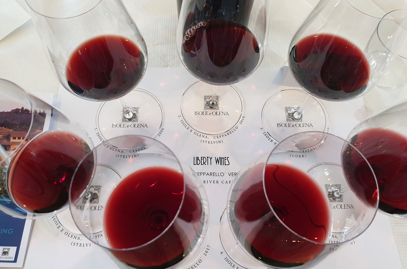 Isole e Olena Cepparello in wine glasses