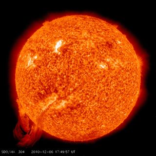 A huge sun eruption creates a spectacular plasma filament on Dec. 6, 2010.