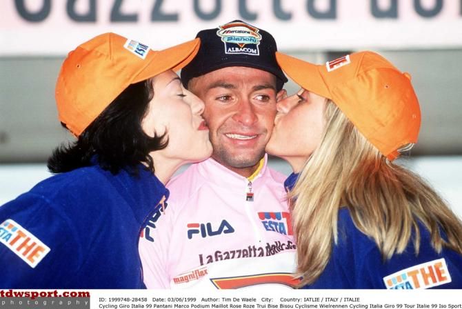 Marco Pantani in the overall lead at the 1999 Giro d'Italia