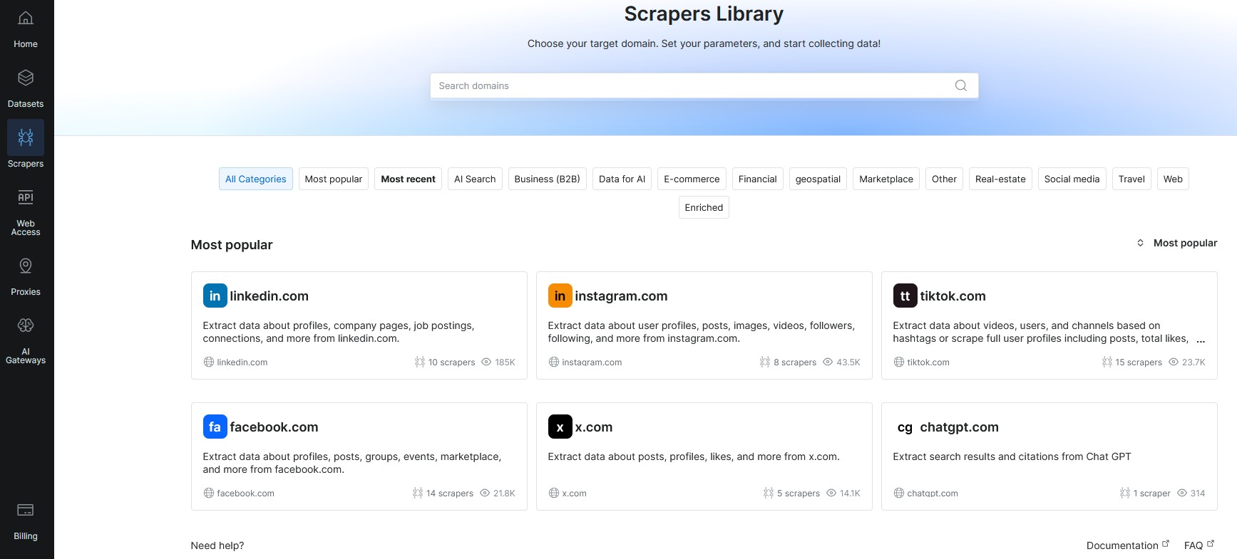 Bright Data web scrapers library