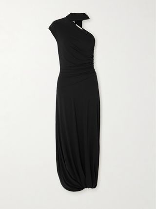 Liv One-Shoulder Ruched Crepe-Jersey Maxi Dress