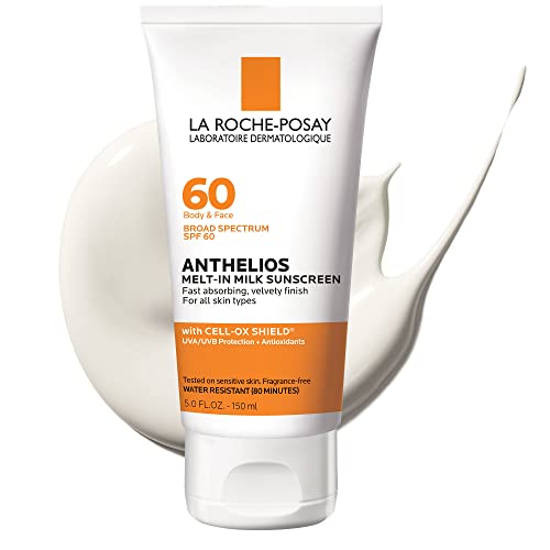 La Roche-Posay Anthelios Melt-In Milk Sunscreen Spf 60, Sunscreen for Body &amp; Face, Broad Spectrum Spf + Antioxidants, Oil Free, Lightweight &amp; Fast Absorbing, Oxybenzone Free