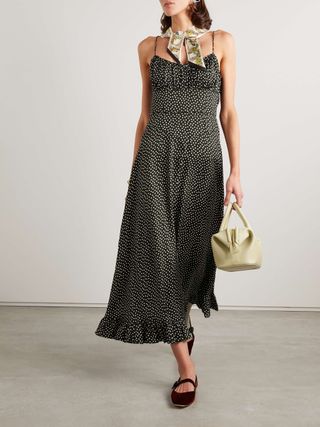 Rosaria Polka-Dot Silk-Blend Midi Dress