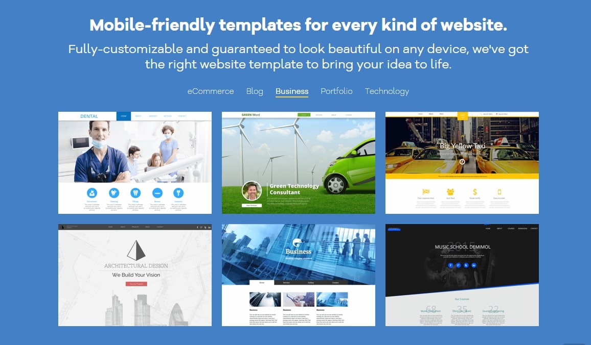 HostGator's website builder templates demonstrated