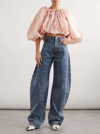 Cropped Gathered Taffeta Blouse