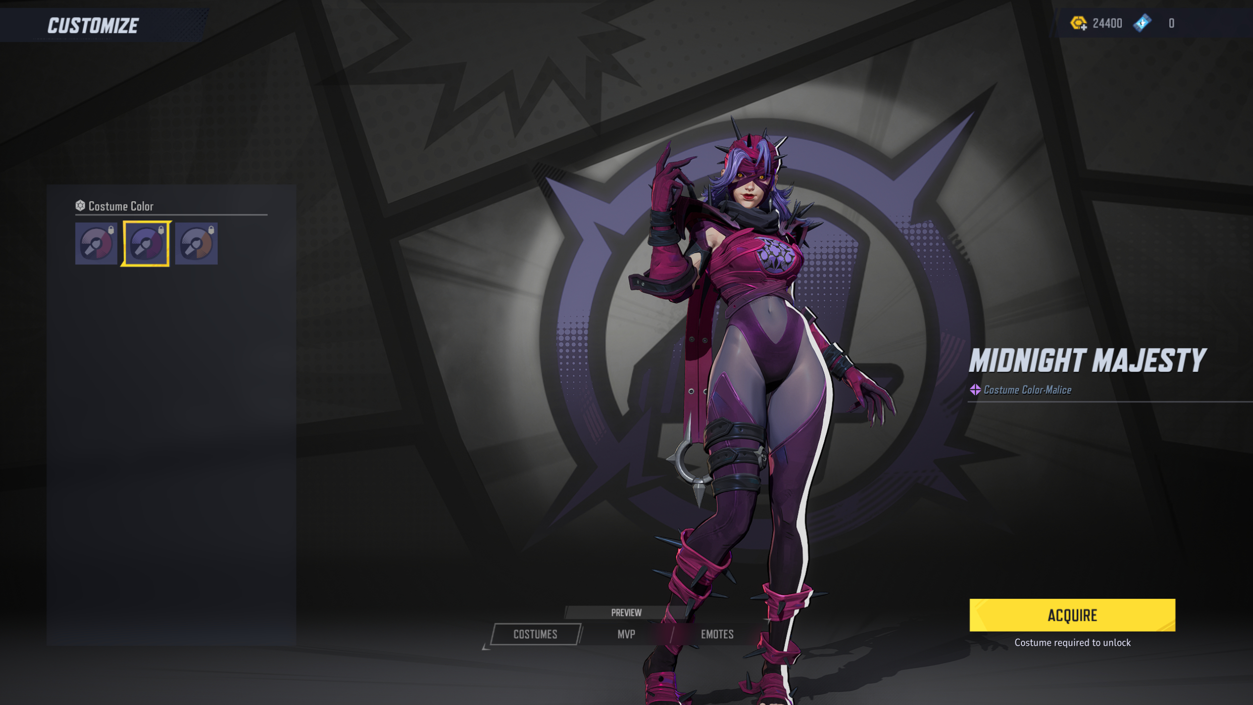 Marvel Rivals costume customisation: The Midnight Majesty colour for Invisible Woman.