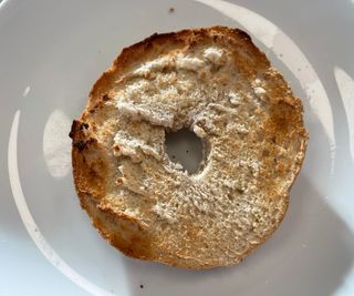 Half a bagel toasted in the Ninja Combi