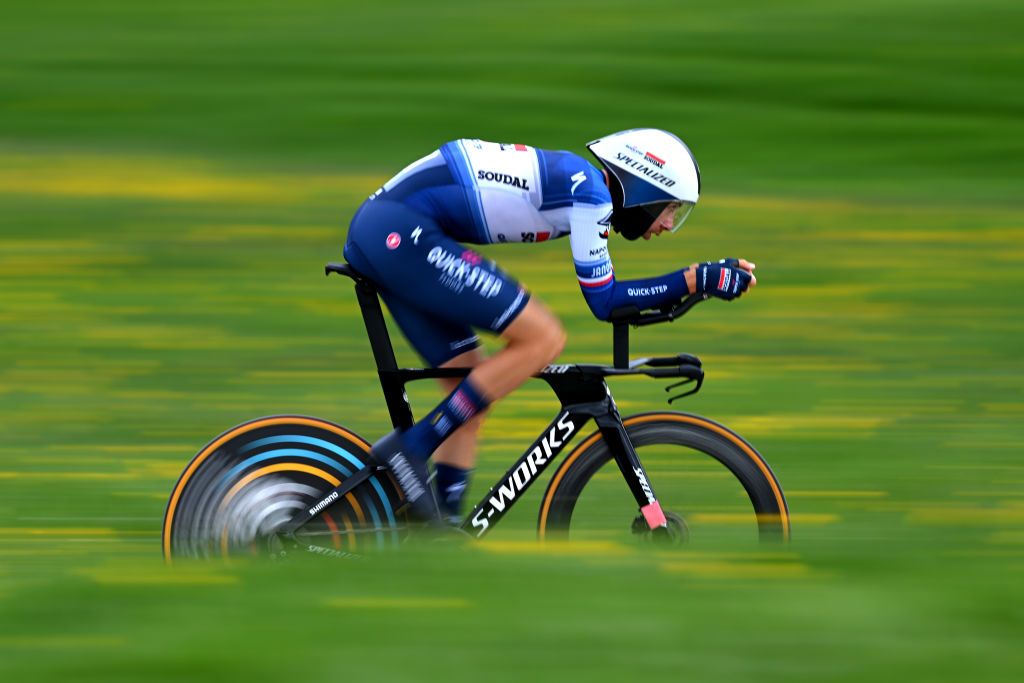 CHTELSAINTDENIS SWITZERLAND APRIL 28 Josef Cerny of Czech Republic and Team Soudal QuickStep sprints during the 76th Tour De Romandie 2023 Stage 3 a 1875km individual time trial stage from ChtelSaintDenis to ChtelSaintDenis UCIWT on April 28 2023 in ChtelSaintDenis Switzerland Photo by Dario BelingheriGetty Images