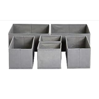 Six gray fabric drawer bins 