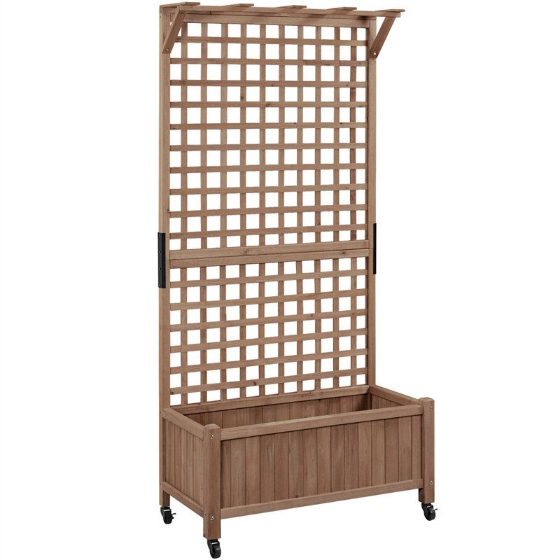 Arlmont &amp;amp; Co. Handmade 35.5&amp;Prime; W Fir Wood Planter Box With Trellis and Wheels &amp;amp; Reviews | Wayfair