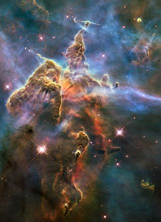 NASA's Hubble Space Telescope captured this view of a stellar nursery called the Carina Nebula, which lies 7,500 light-years from Earth, on Feb. 1-2, 2010.