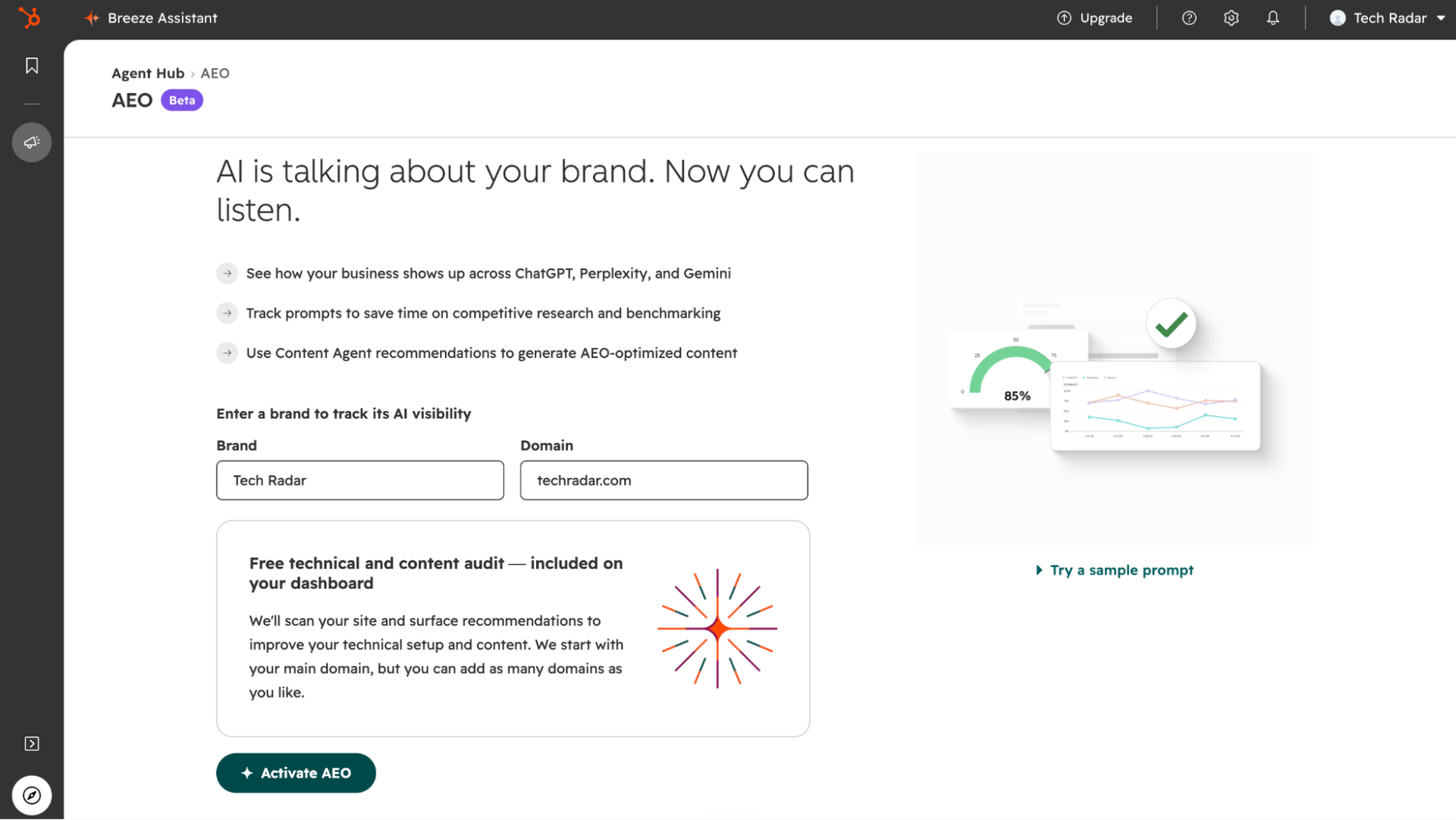 hubspot aeo setup website competitors