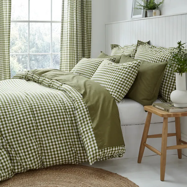 Portloe Gingham Duvet Cover & Pillowcase Set - Green