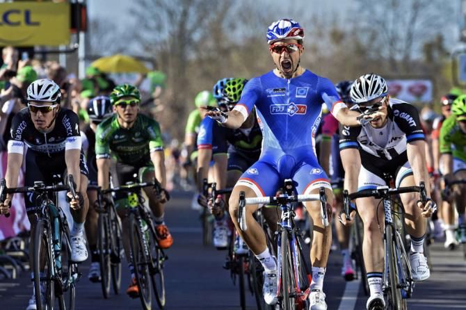 The sprint for stage 1 in Paris-Nice