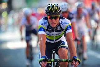 Mitchell Docker (Orica-GreenEdge) crosses the line at the end of stage 5 at the Vuelta