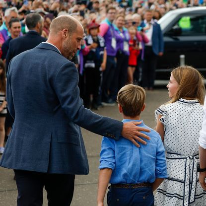 Prince William and Princess Kate with Prince George, Princess Charlotte and Prince Louis arrive for the Glasgow 2026 Commonwealth Games at The Hydro on August 1, 2026 in Glasgow, Scotland