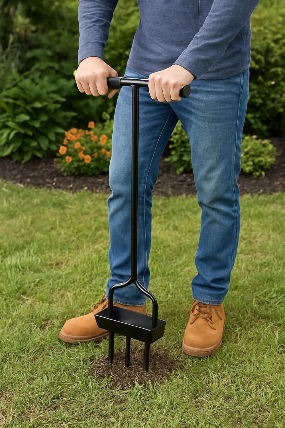 Lawn Aerator With Bucket &amp;ndash; Heavy Duty Grass Aeration Tool for Healthy Lawns &amp;ndash; Steel Garden Mud &amp;amp; Clay Aerator for Soil Care, Gardening &amp;amp; Lawn Maintenance