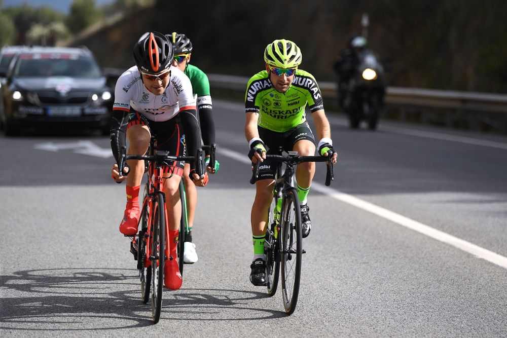 Igor Merino Cortazar (Burgos BH), Mikel Bizkarra Etxegibel (Euskadi Basque Country-Murias) and Antonio Molina (Caja Rural-Seguros RGA ) in the breakaway during stage 2 at Volta a Catalunya