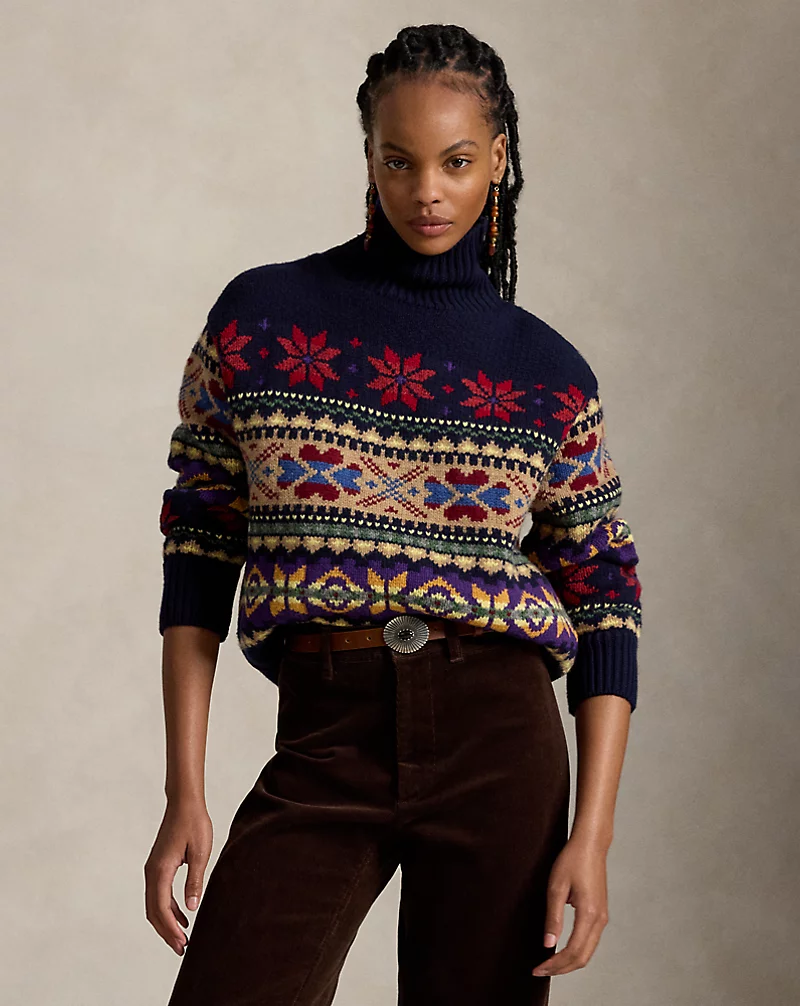 Geo Motif Wool Cashmere Blend Rollneck