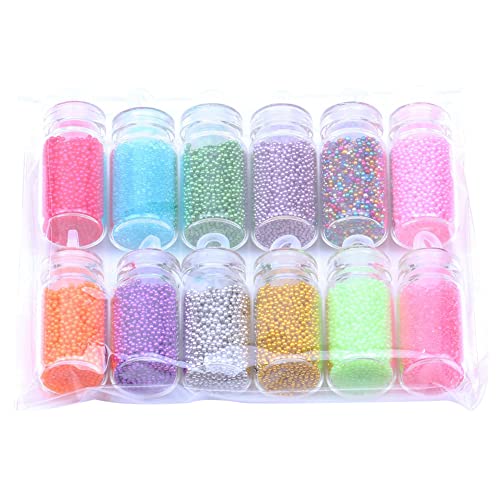 Gshllo 12 Vials Glass Nail Caviar Beads Crystal Nail Beads Colorful Makeup Beads Craft Micro Beads 3d Nail Art Decorations Diy Manicure Tools