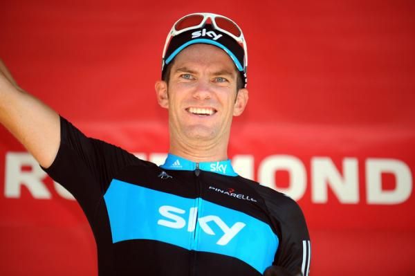 Gregory Henderson (Team Sky) on the podium after an Eneco Tour stage win
