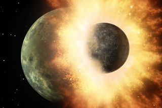 Artist’s concept of the kind of planetary smash-up that likely created the moon.