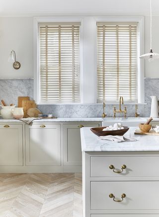 Basswood venetian blinds in a kitchen