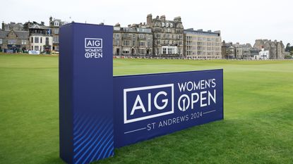 An AIG Women&#039;s Open sign at the Old Course, St Andrews