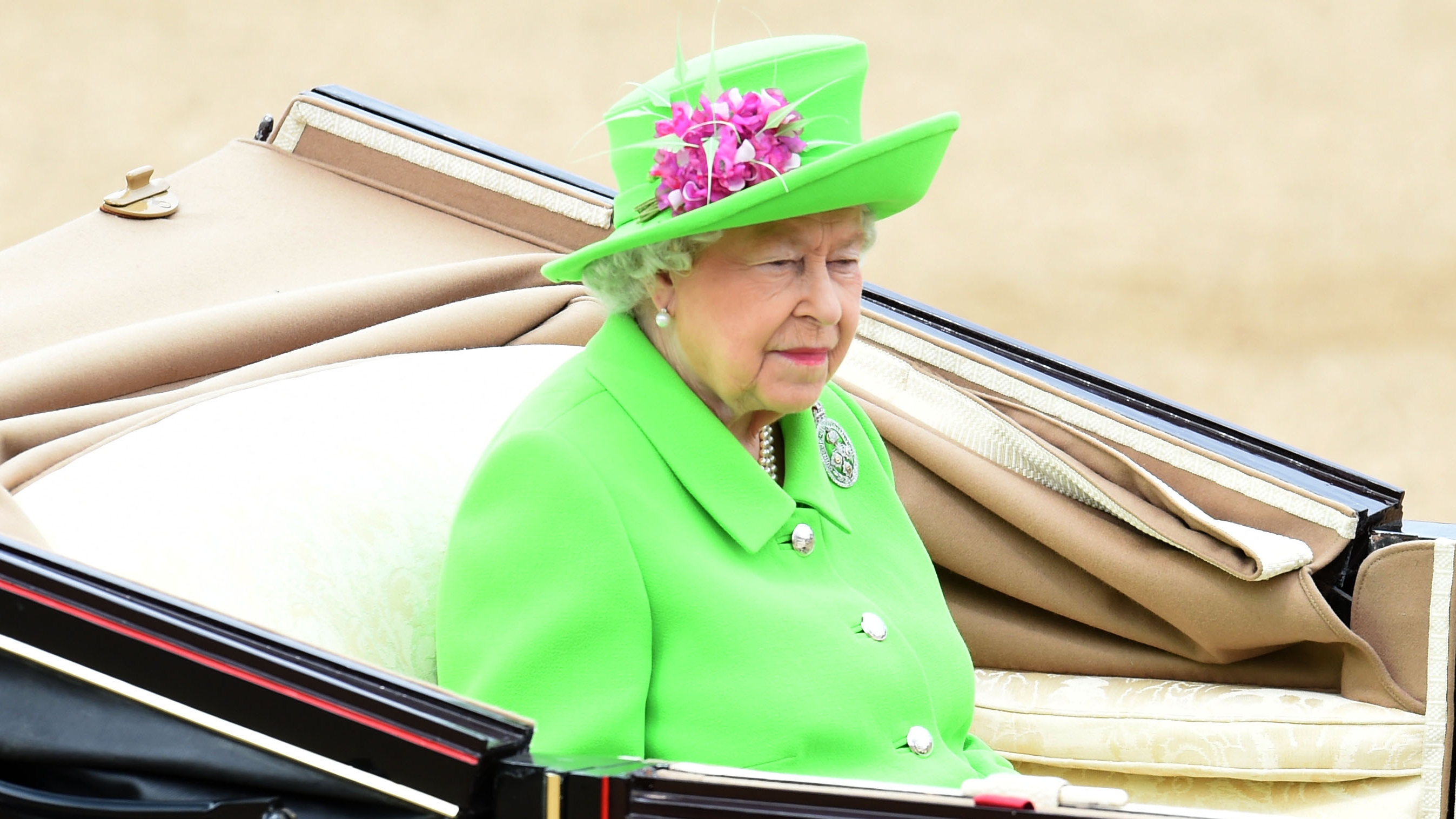 Queen Elizabeth II arrives for the Trooping the Colour, this year marking the Queen's 90th birthday at The Mall on June 11, 2016