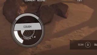 Starfield - a player's compass HUD displaying the status "Cough"