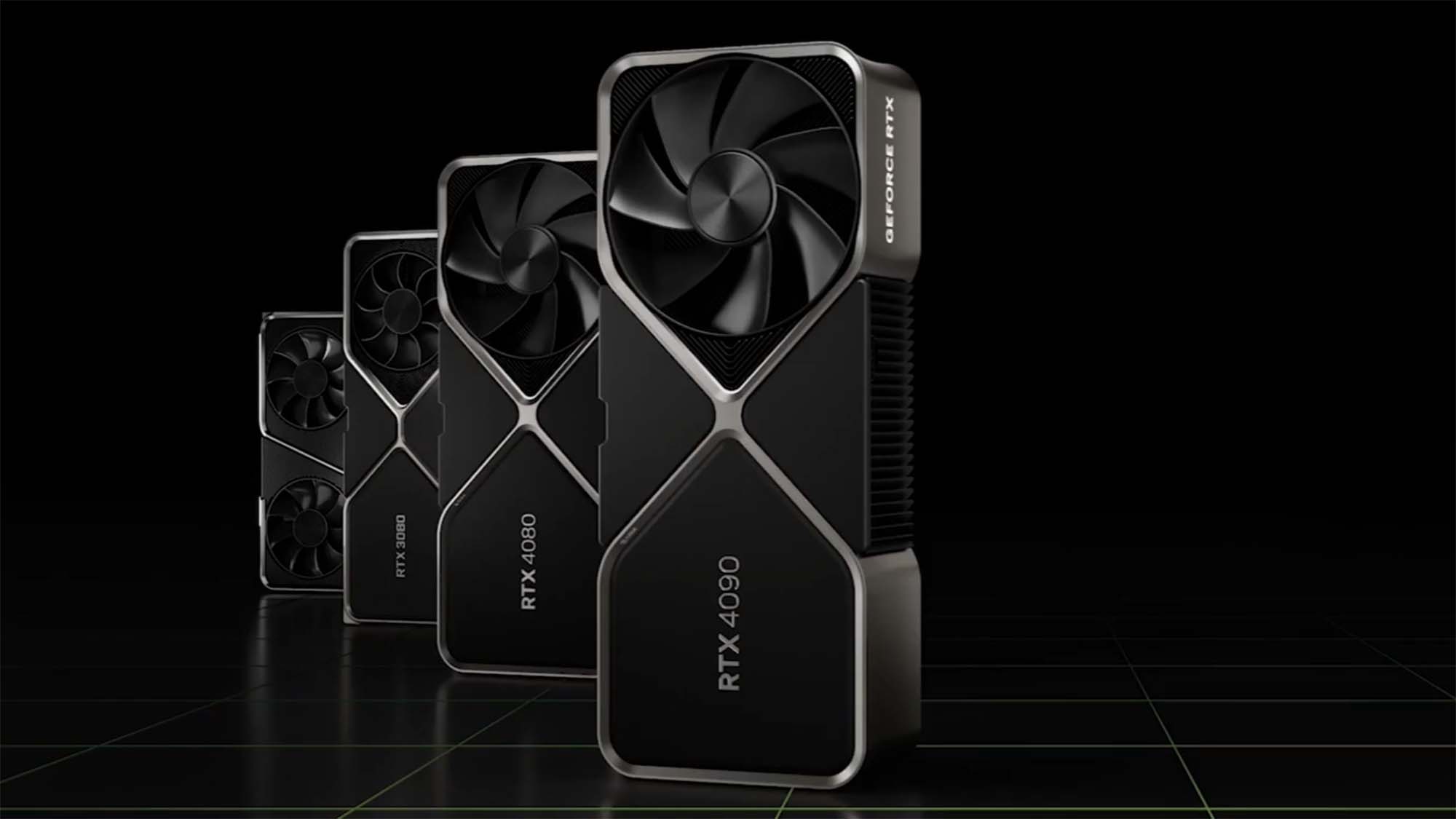 Tarjetas Nvidia GeForce RTX alineadas en fila